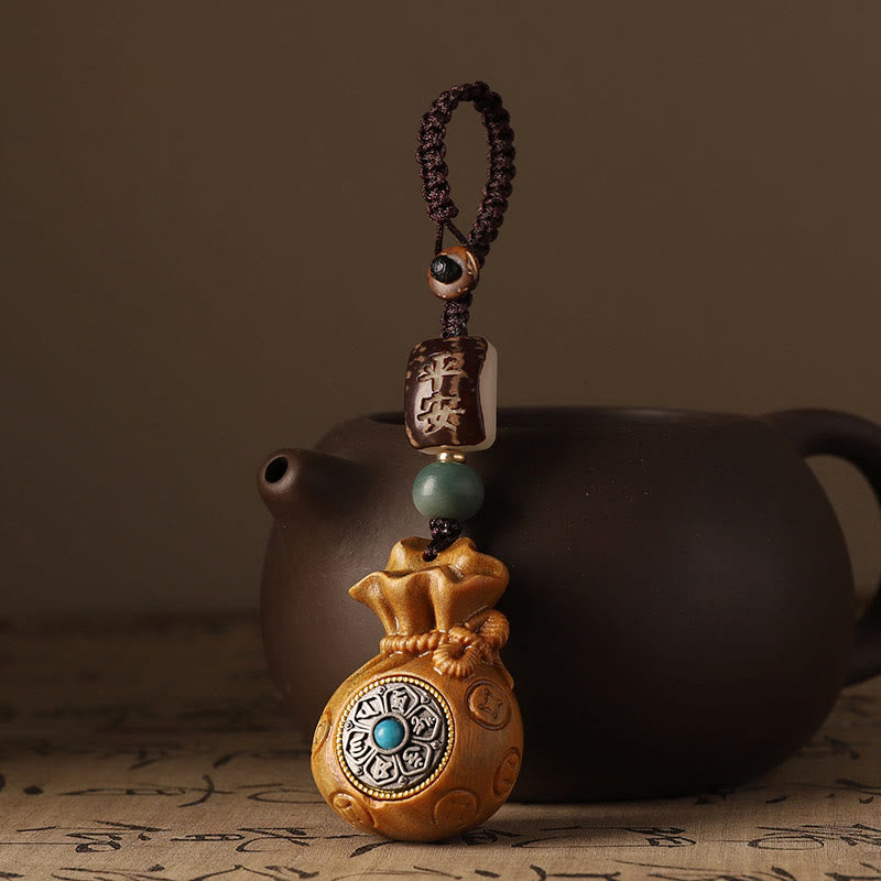 Buddha Stones, hoja pequeña, sándalo rojo, sándalo verde, bolsa de dinero, Om Mani Padme Hum, protección giratoria, decoración colgante