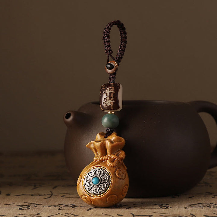 Buddha Stones, hoja pequeña, sándalo rojo, sándalo verde, bolsa de dinero, Om Mani Padme Hum, protección giratoria, decoración colgante