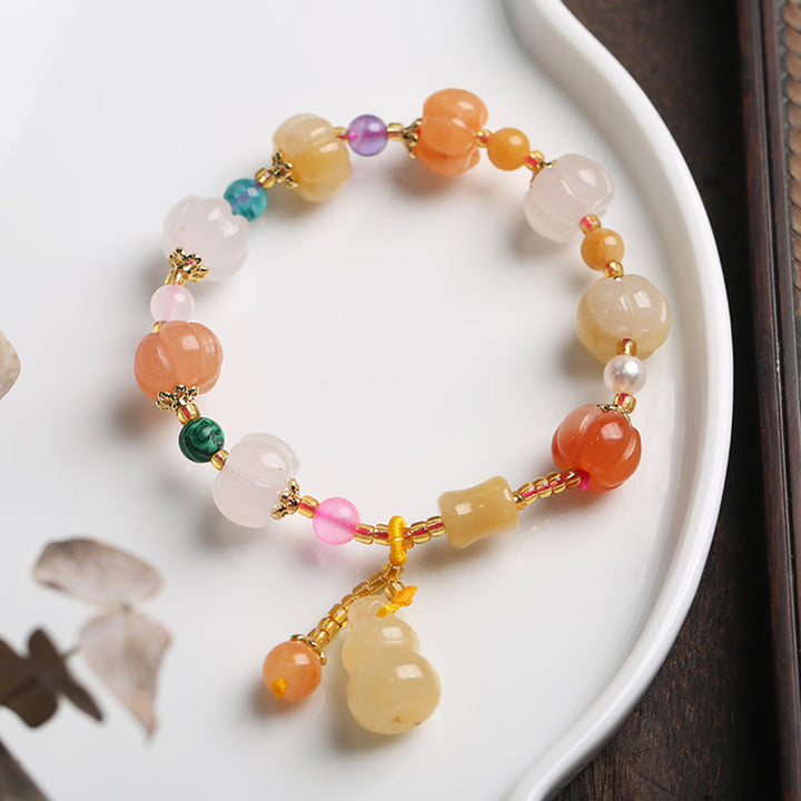 Pulsera de abalorios de riqueza con cuentas de calabaza Pixiu, cristales de Jade de seda dorada Natural