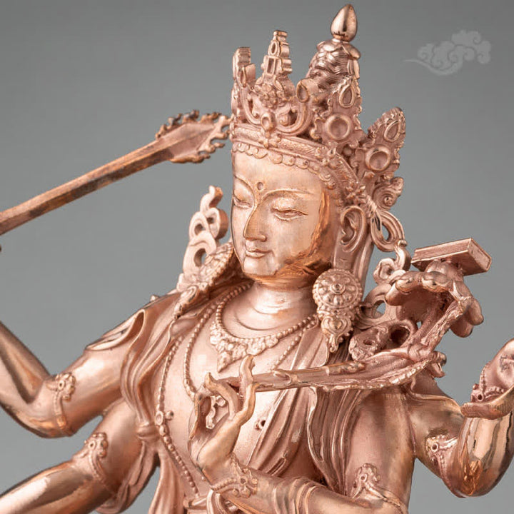 Estatuilla de Bodhisattva Manjusri de cuatro brazos, decoración de estatua de cobre de serenidad