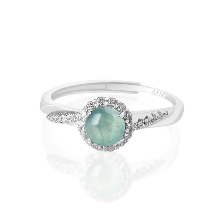 Anillo ajustable de plata de ley 925 con Buddha Stones , redondo, jade, suerte, prosperidad