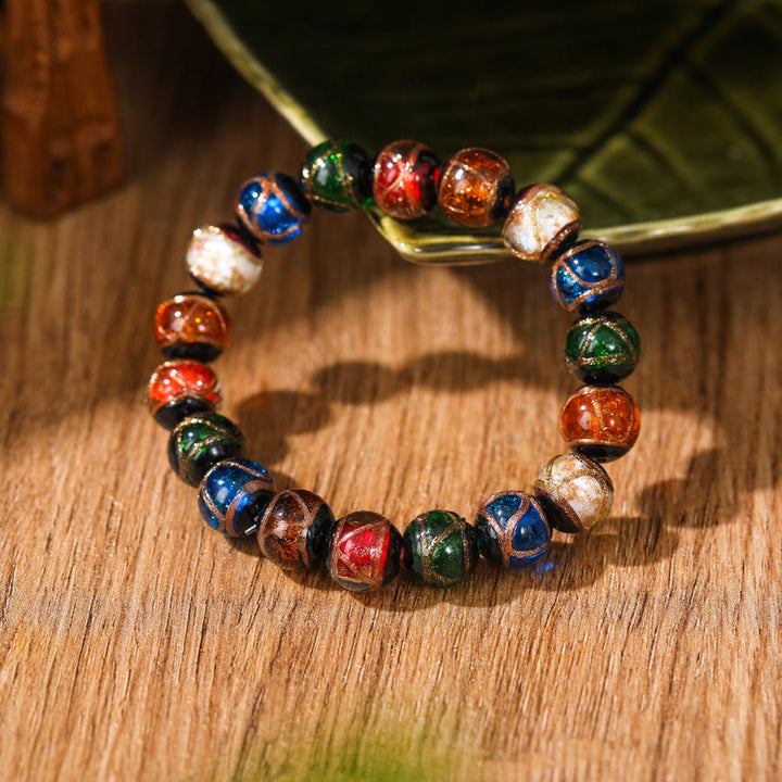 Pulsera de la riqueza de la suerte con cuentas de cristal Liuli clásicas tibetanas de Buddha Stones