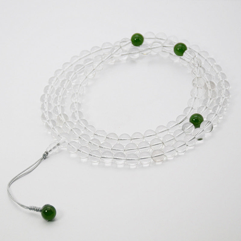 Pulsera de meditación de jade de cristal blanco de 108 cuentas Mala
