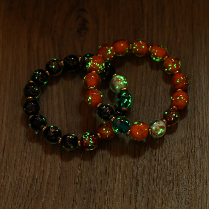 Pulsera fluorescente de la suerte con cuentas de cristal Liuli luminosas de Buddha Stones