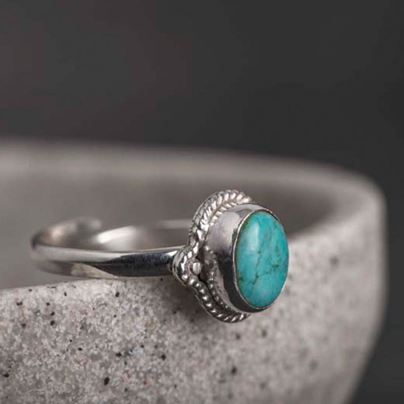 Anillo de amor de sabiduría turquesa de plata de ley 925 con Buddha Stones