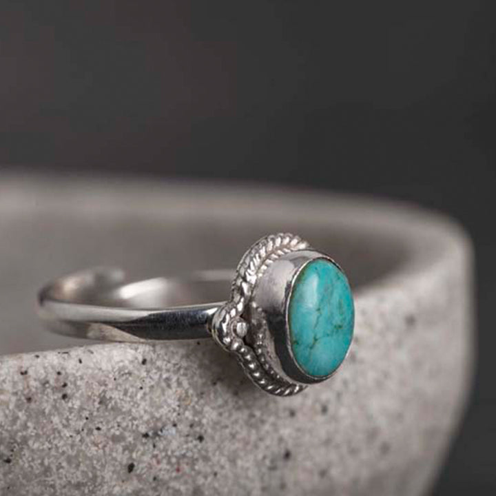 Anillo de amor de sabiduría turquesa de plata de ley 925 con Buddha Stones