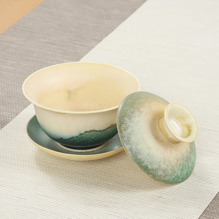 Taza de té y platillo de cerámica de porcelana con diseño de olas del océano, Buddha Stones , Gaiwan Sancai, Kung Fu, con tapa - image 1