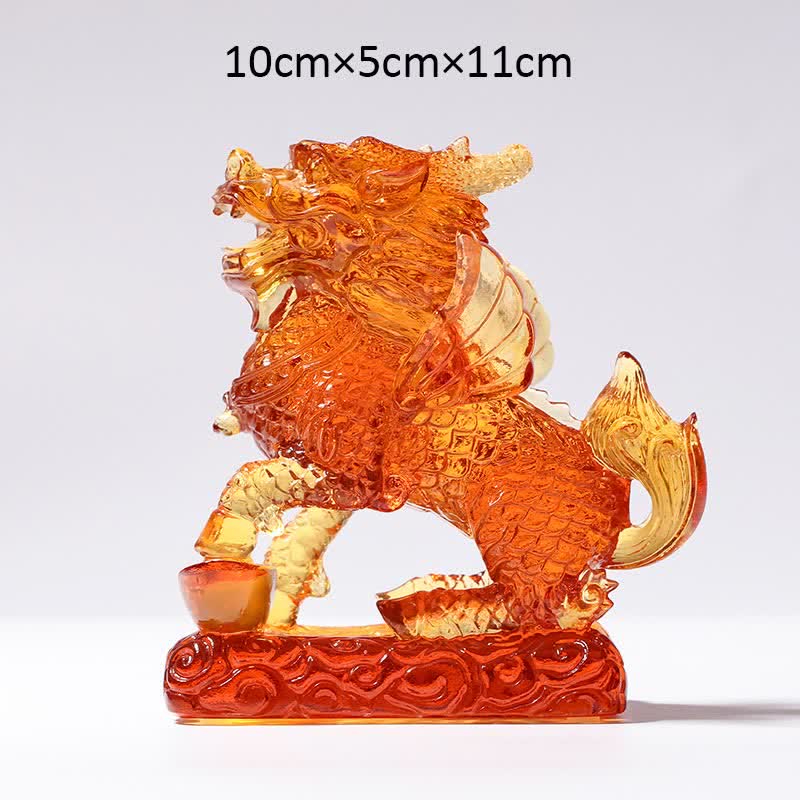 Feng Shui Kirin hecho a mano Liuli Crystal Art Piece Fortune decoración de la oficina en el hogar - Oro - Kirin y lingote - image 12