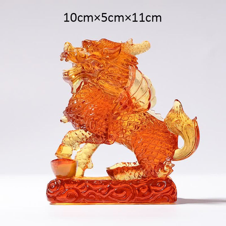 Feng Shui Kirin hecho a mano Liuli Crystal Art Piece Fortune decoración de la oficina en el hogar - Oro - Kirin y lingote - image 12