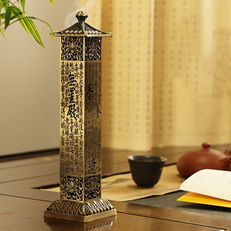 Quemador de incienso de aleación de Sutra de corazón, decoración curativa para el hogar