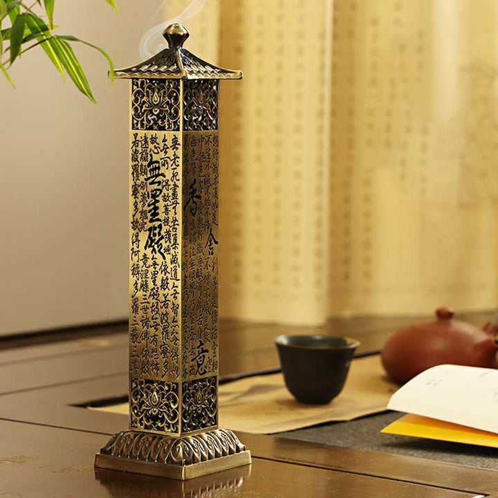 Quemador de incienso de aleación de Sutra de corazón, decoración curativa para el hogar