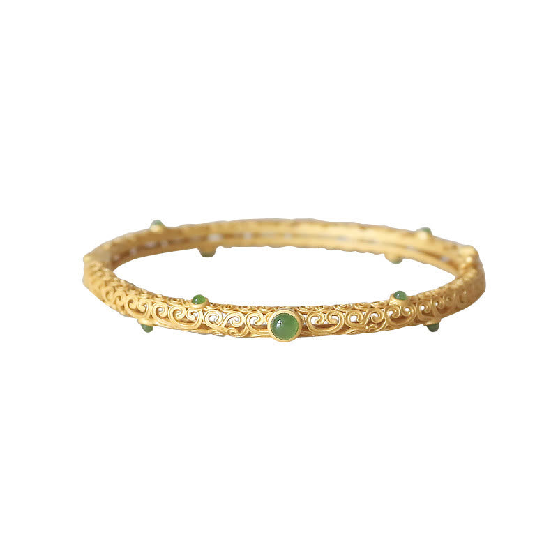 Brazalete de pulsera curativa con Buddha Stones , Jade cian, cobre, nubes propicias, calma