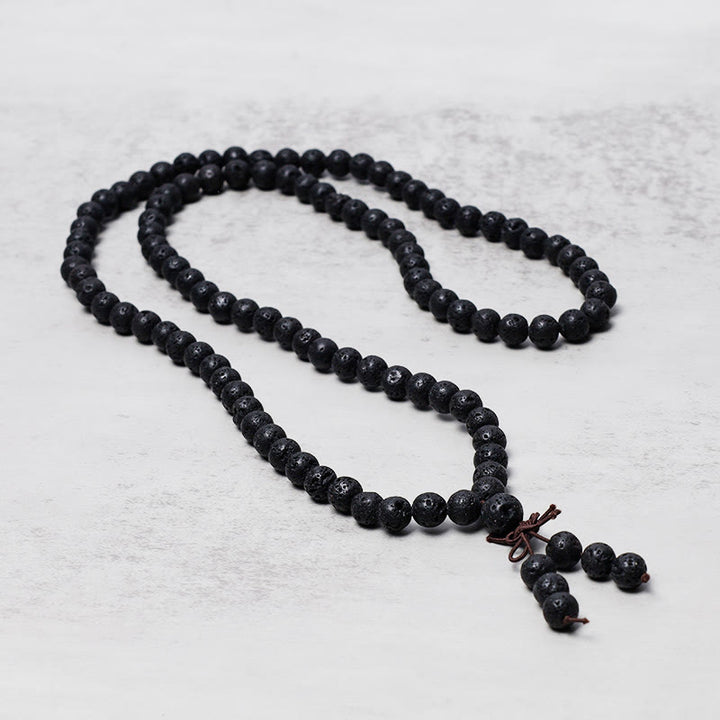 Buddha Stones 108 cuentas de roca de lava natural oración Mala pulsera collar