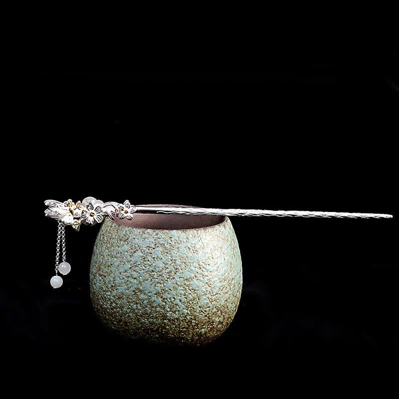 Horquilla de bendición de flor de jade blanco hetiano de plata de ley 925 - image 16