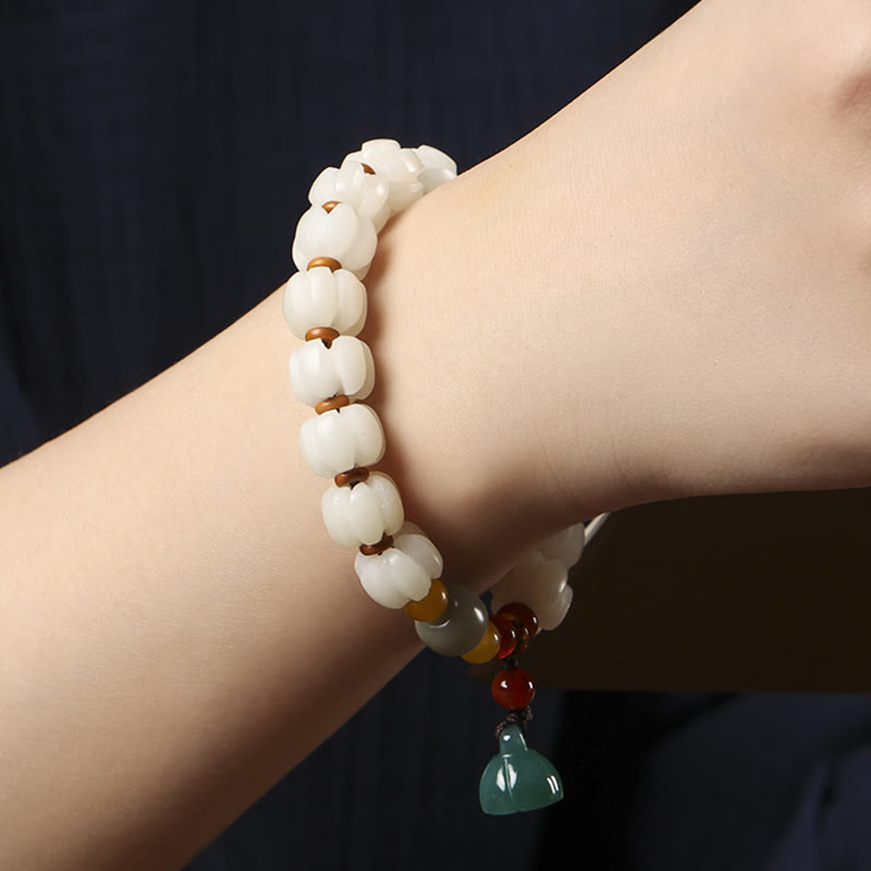 Semilla de Bodhi Natural, ágata roja, Bodhi, armonía tranquila, pulsera de loto con cuentas de calabaza grabadas