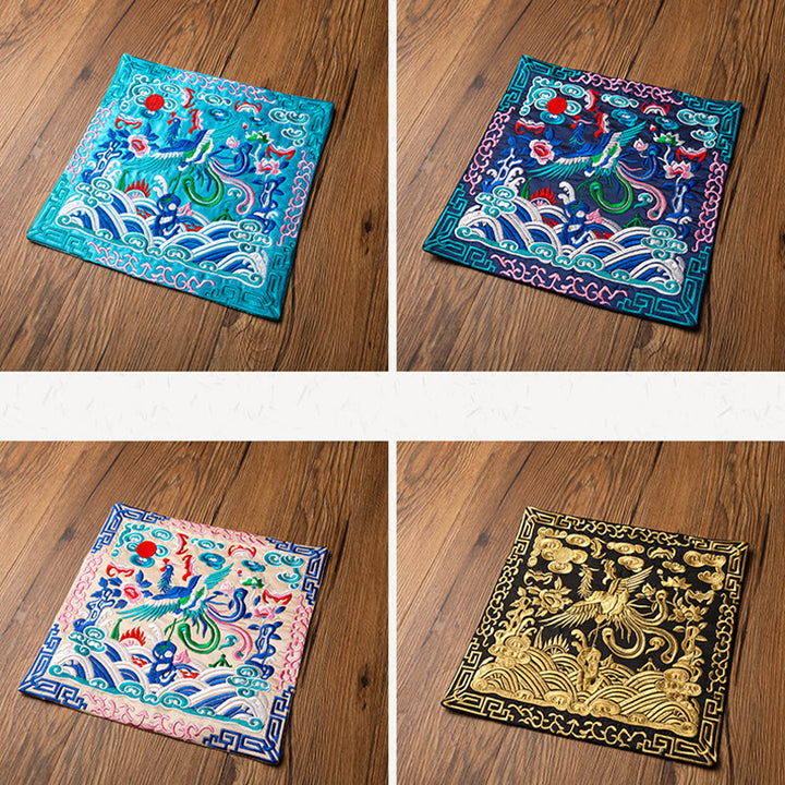Alfombrilla para taza bordada con Buddha Stones , dragón Fénix, Kirin, posavasos para taza de té, tapete para té Kung Fu