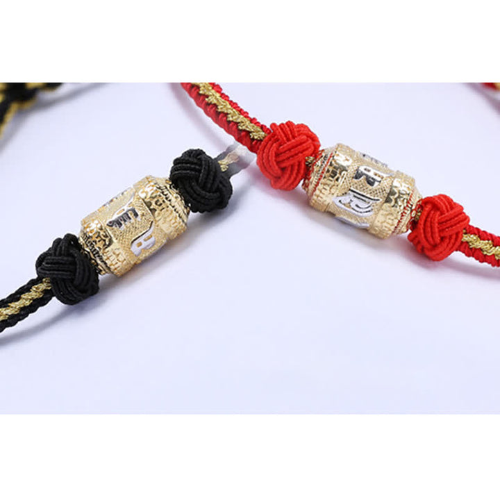 Pulsera de hilo rojo de plata de ley 925 con Buddha Stones Om Mani Padme Hum, rueda de oración, fuerza de la suerte