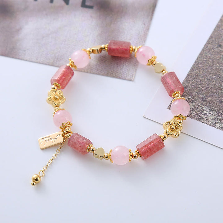 Pulsera Positiva con Buddha Stones, Cuarzo Fresa, Cristal Rosa, Amor, corazón, Flor