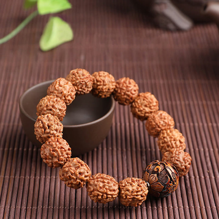 Pulsera de la suerte de la riqueza de la moneda de cobre de PiXiu de la semilla de Bodhi de Rudraksha del Tíbet con Buddha Stones
