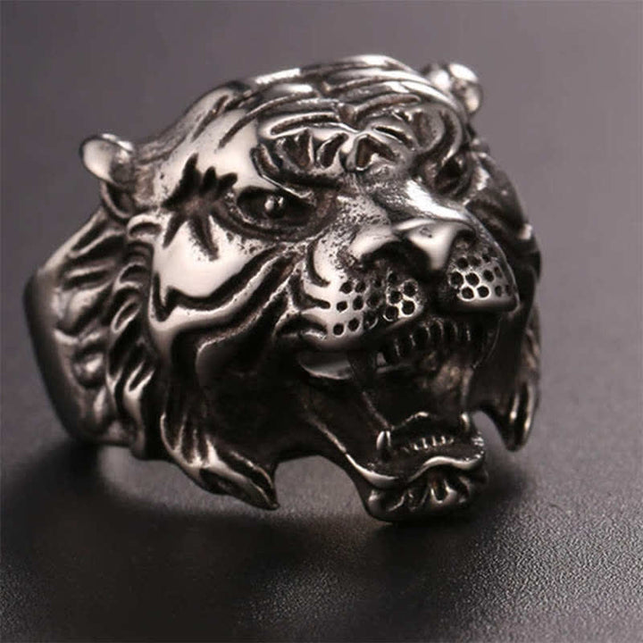 Anillo de motociclista Punk Rock con equilibrio de acero titanio y cabeza de tigre Animal para hombre