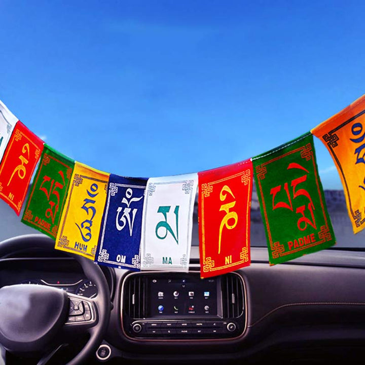 Bendición tibetana Caballo de viento Om Mani Padme Hum Bandera de oración para coche al aire libre - image 20