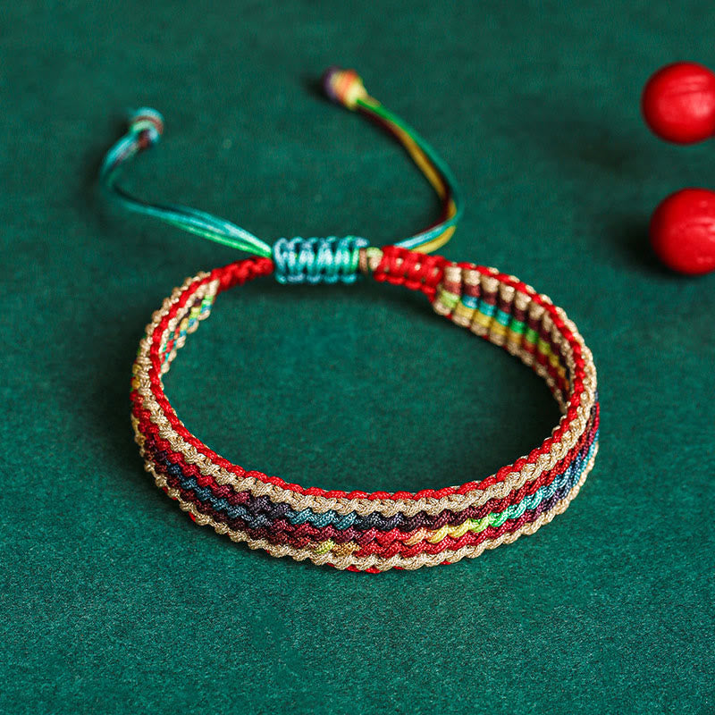 Pulsera de hilo trenzado con protección multicolor de arcoíris hecha a mano con Buddha Stones del Tíbet