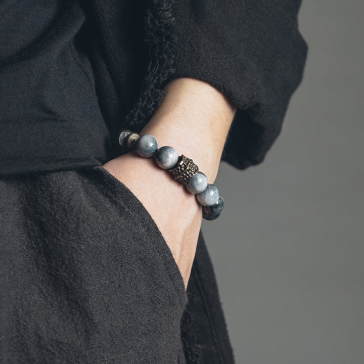 Pulsera de pareja de confianza con Buddha Stones, piedra ojo de águila, madera de ébano, cobre