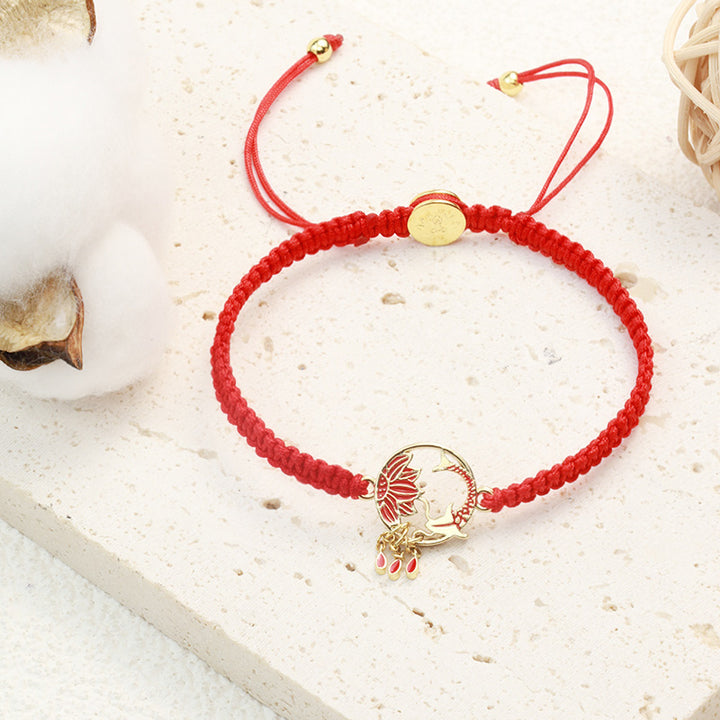 Pulsera de hilo rojo de la suerte con pez Koi de loto hecho a mano tibetano con Buddha Stones