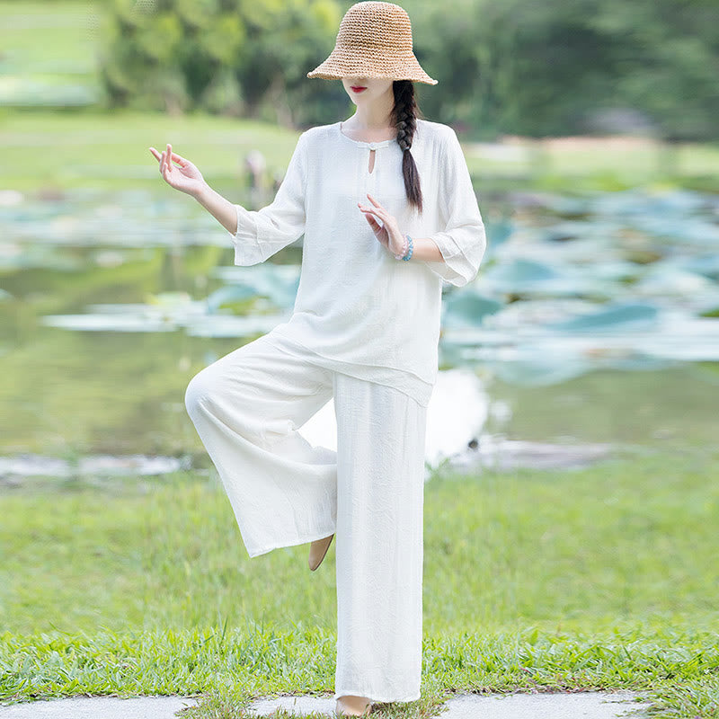 Conjunto de ropa de práctica matutina espiritual Zen para meditación y oración de Tai Chi, conjunto para mujer - image 2