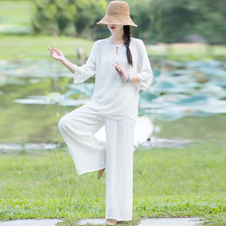 Conjunto de ropa de práctica matutina espiritual Zen para meditación y oración de Tai Chi, conjunto para mujer - image 2