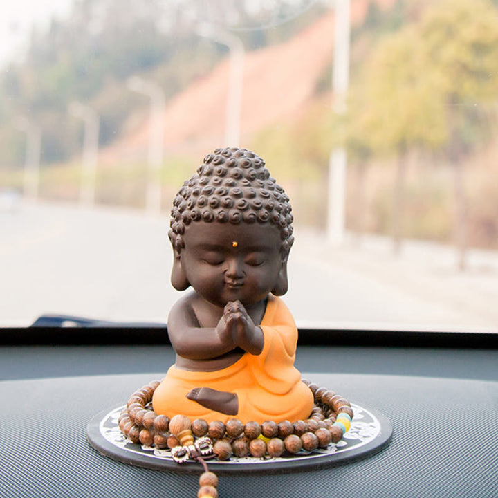 Buddha Stones Pequeño Buda Serenidad Arcilla Púrpura Decoración de Escritorio para el Hogar
