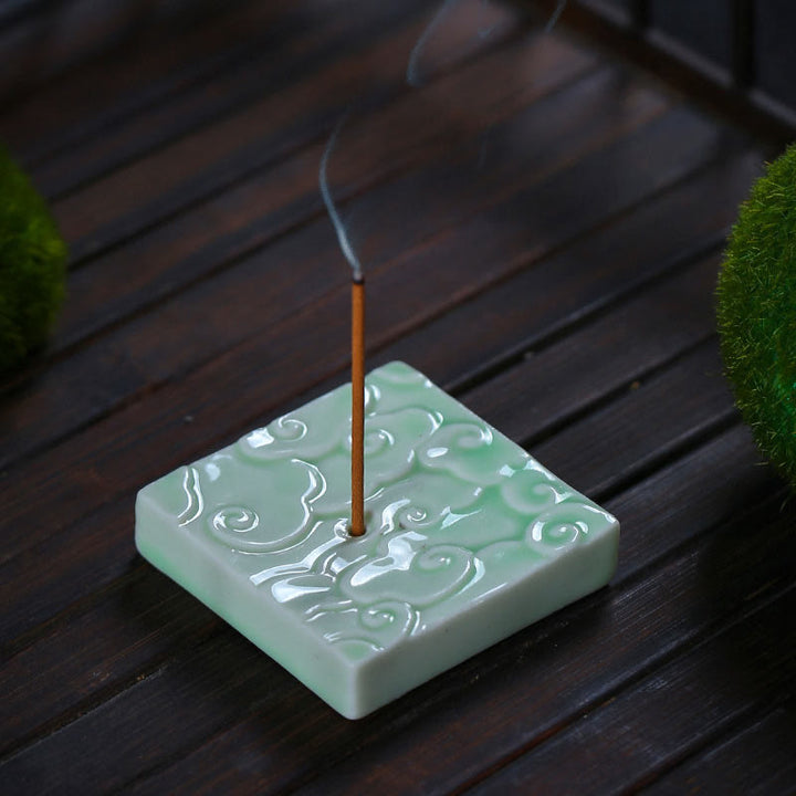 Buddha Stones, Mini diseño de nubes propicias, palo curativo, decoración de quemador de incienso pequeño de cerámica