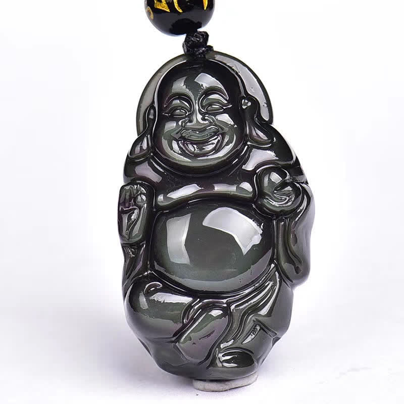 Colgante de collar de paz interior de Buda sonriente de obsidiana arcoíris natural - image 14