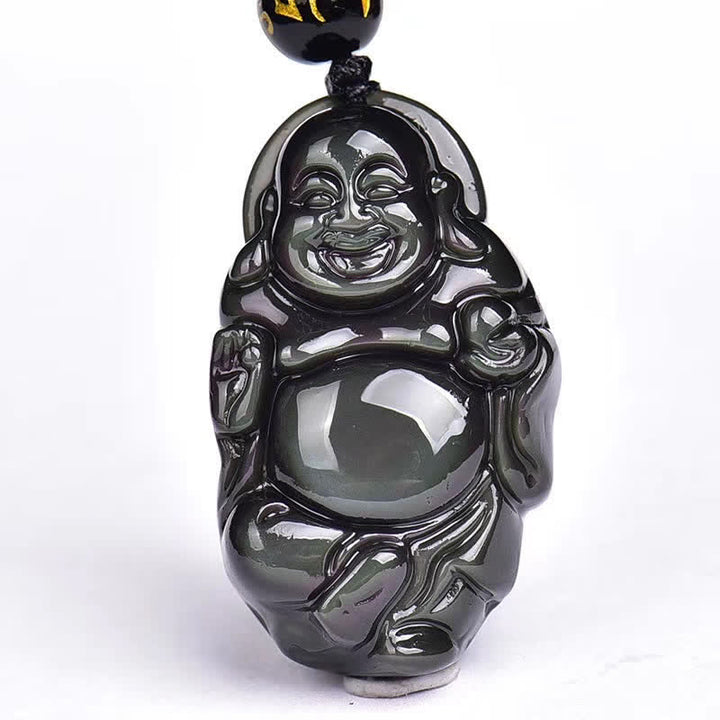 Colgante de collar de paz interior de Buda sonriente de obsidiana arcoíris natural - image 14
