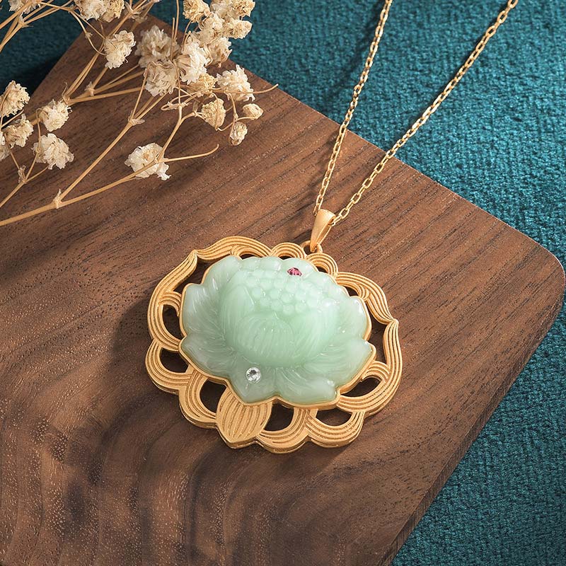 Colgante de collar de armonía de loto de jade natural - image 2