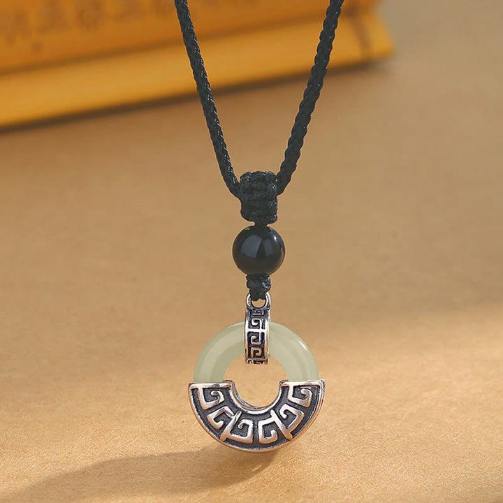 Colgante de collar de prosperidad con hebilla de paz de jade hetiano natural de plata de ley 925 con Buddha Stones - Jade Hetian (Prosperidad♥Abundancia) - image 0