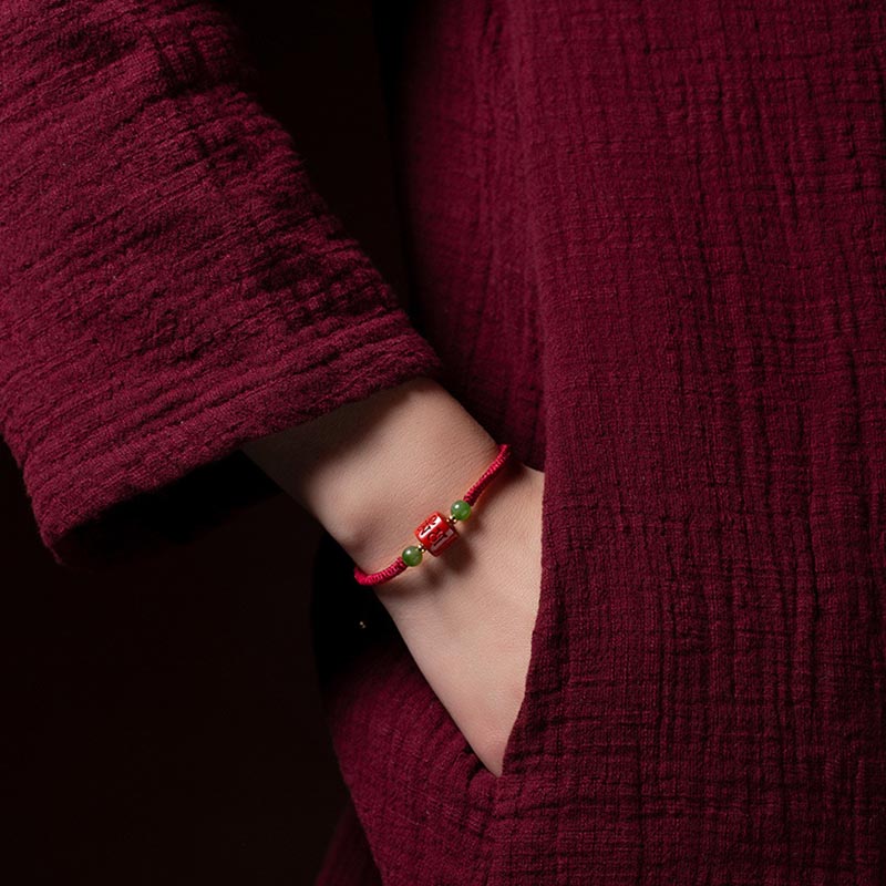 Pulsera de cuerda trenzada con Buddha Stones Tibetam cinabrio Om Mani Padme Hum grabada bendición
