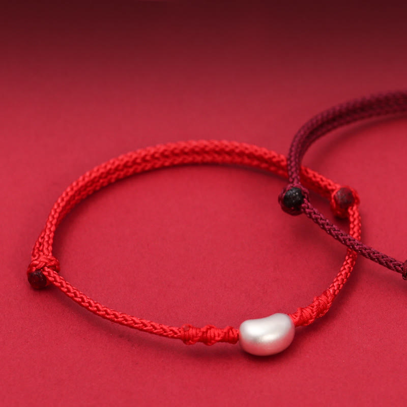 Pulsera trenzada hecha a mano con diseño de frijol de plata de ley 999 con Buddha Stones