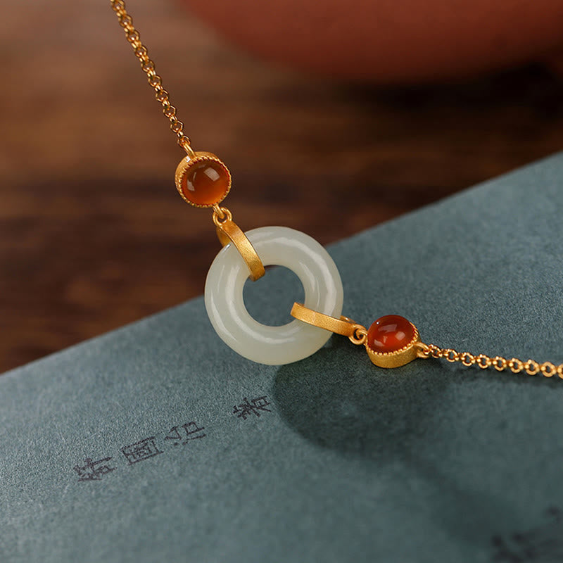 Pulsera de la Buddha Stones, Plata de Ley 925 chapada en oro, Jade Hetiano Natural, hebilla de la paz, ágata roja - image 1