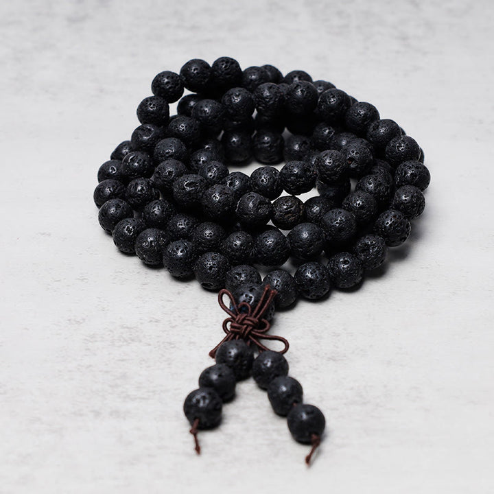 Buddha Stones 108 cuentas de roca de lava natural oración Mala pulsera collar