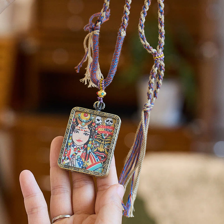 Buddha Stones tibetano Zakiram diosa de la riqueza pasado y presente Ghau caja de oración COLLAR COLGANTE
