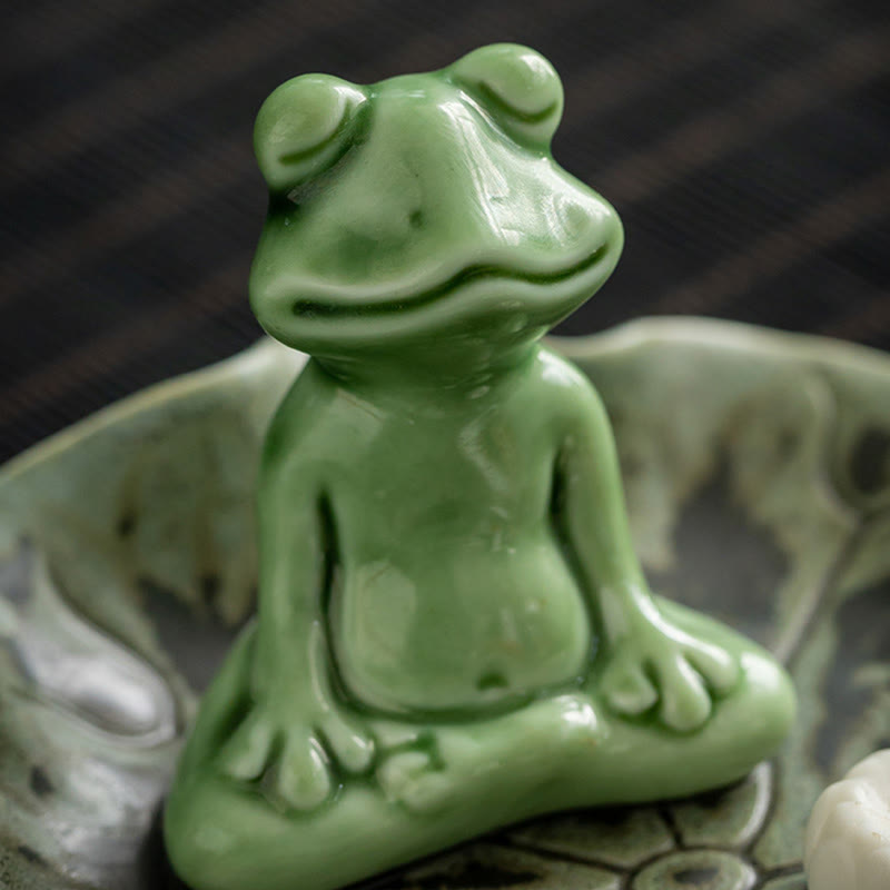 Quemador de incienso de cerámica curativo con patrón de rana para meditación de hojas de Buddha Stones, decoración