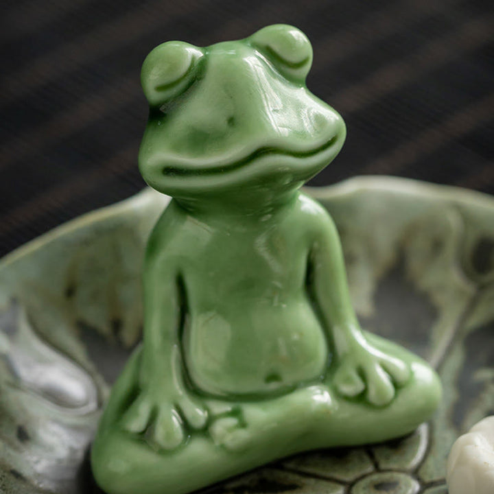 Quemador de incienso de cerámica curativo con patrón de rana para meditación de hojas de Buddha Stones, decoración