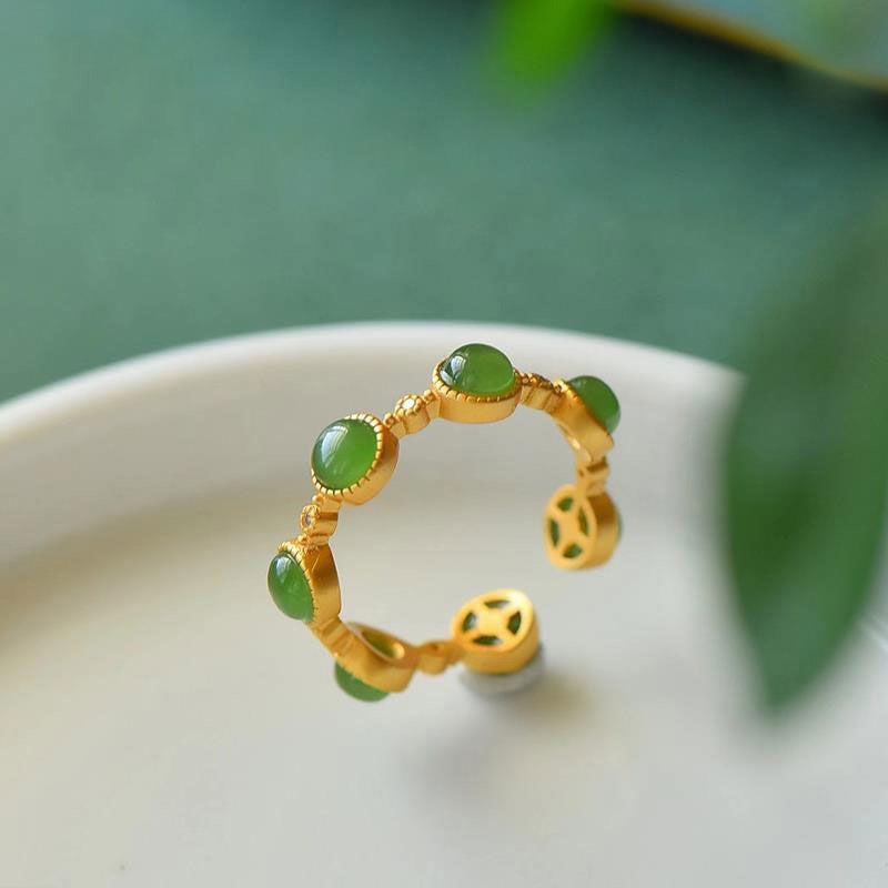 Anillo ajustable calmante curativo de jade cian con Buddha Stones