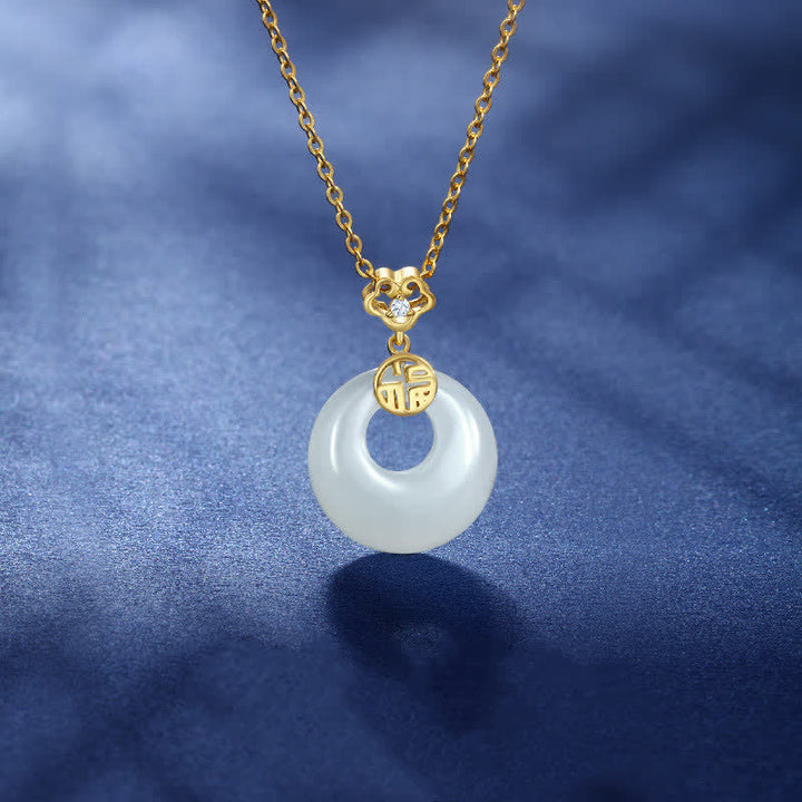 Colgante de collar con Buddha Stones, Jade blanco, hebilla de la paz, bendiciones, suerte