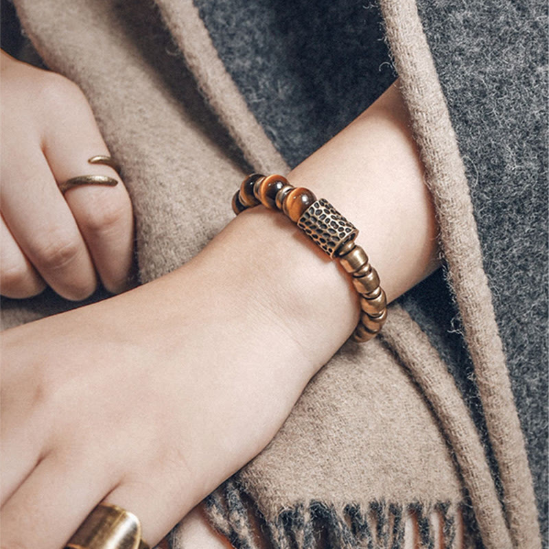 Pulsera de protección de cobre con piedra de ojo de tigre de Buddha Stones