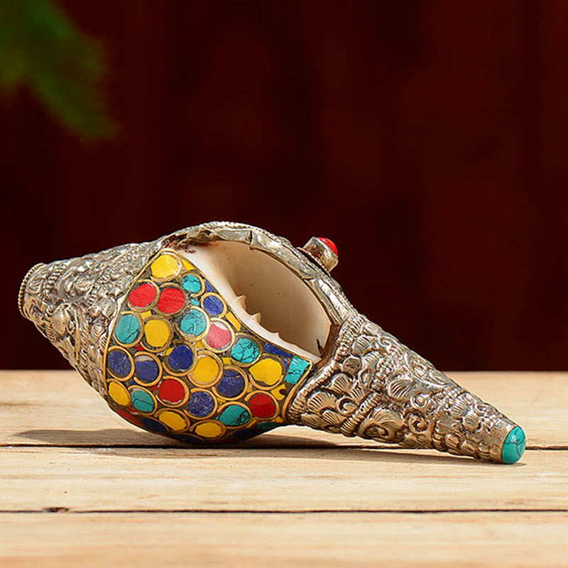 Concha tibetana hecha a mano Natural Shankha colorida concha marina riqueza decoración del hogar