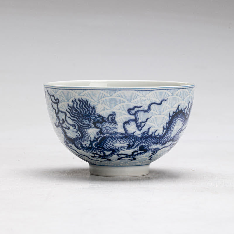 Tazas de té de cerámica con diseño de dragón azul y Buddha Stones, tazas de té de Kung Fu