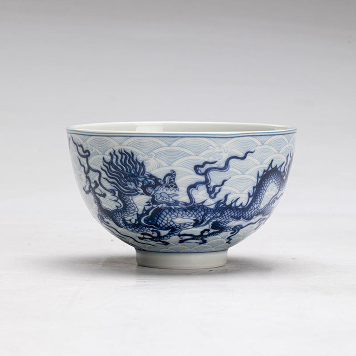 Tazas de té de cerámica con diseño de dragón azul y Buddha Stones, tazas de té de Kung Fu