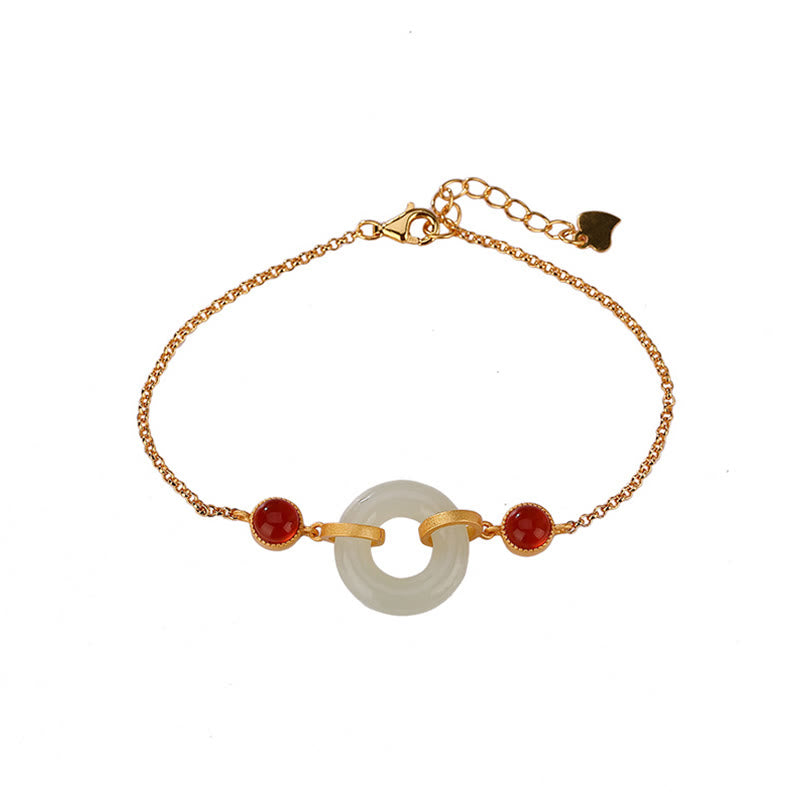 Pulsera de la Buddha Stones, Plata de Ley 925 chapada en oro, Jade Hetiano Natural, hebilla de la paz, ágata roja